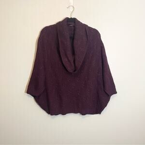 New York & Company Womens Cowl Neck Ribbed Trim Knit Pullover Poncho Shawl L/XL